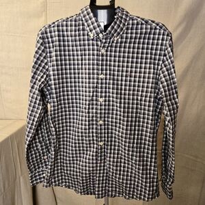 Tommy Hilfiger Men's Button Down Stretch Plaid Shirt Large Navy White